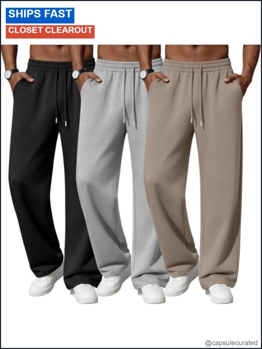 3 Pack Men's Lightweight Sweatpants Drawstring Pockets